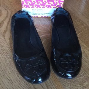 Tory Burch Blk Patent Leather Reva Ballet- size 8